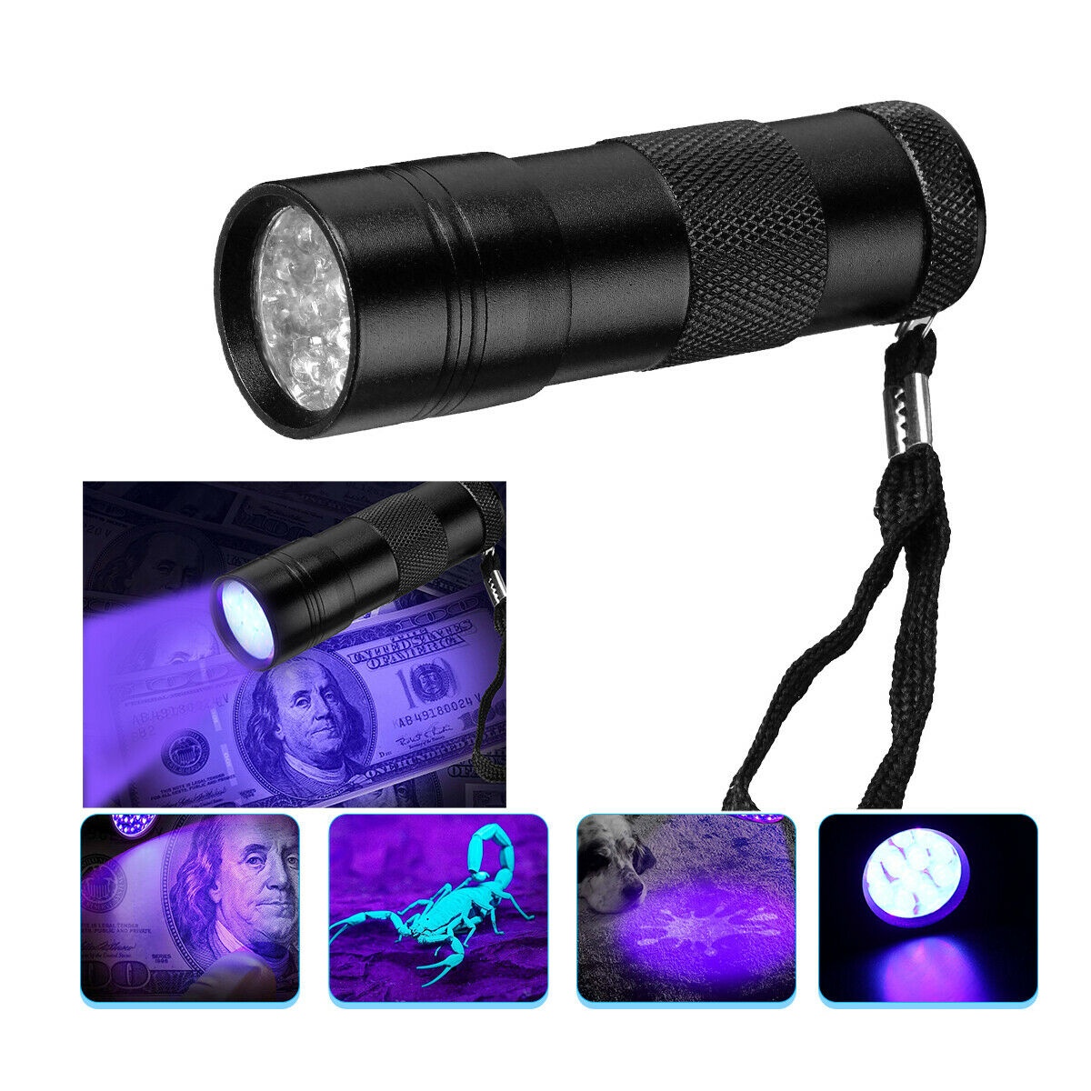 UV Ultra Violet 12 LED Flashlight Blacklight Light 395 nM Inspection Lamp Torch