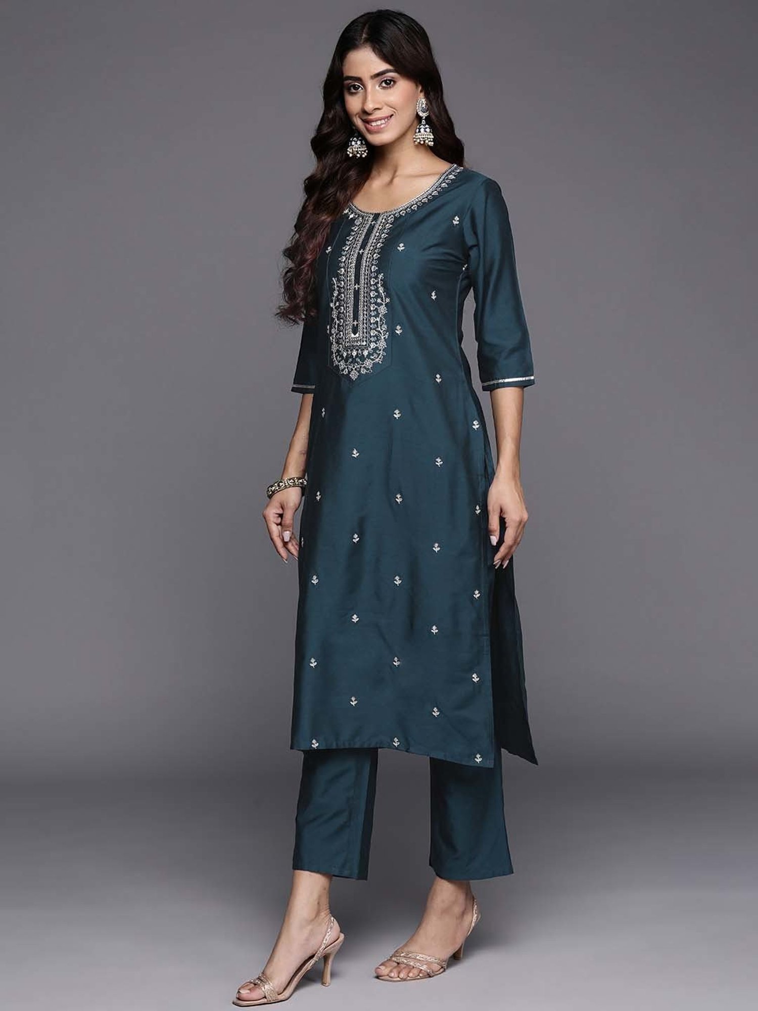 URBAN MYSTIC Black Rayon Embroidered Kurta & Sharara Set