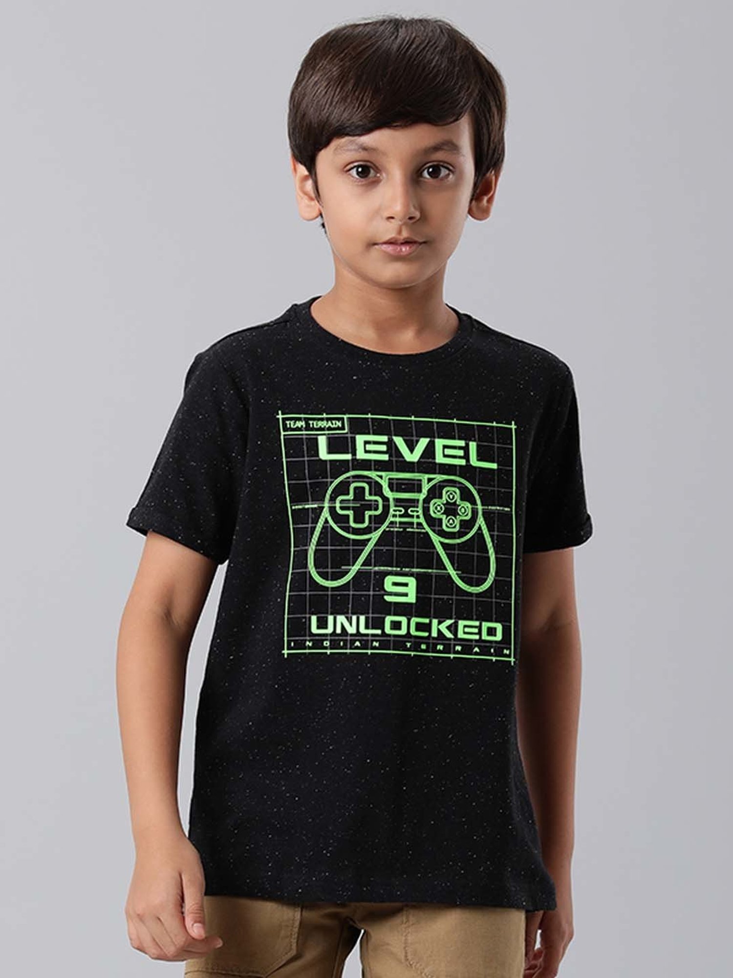 Indian Terrain Boys Black Cotton Printed T-Shirt