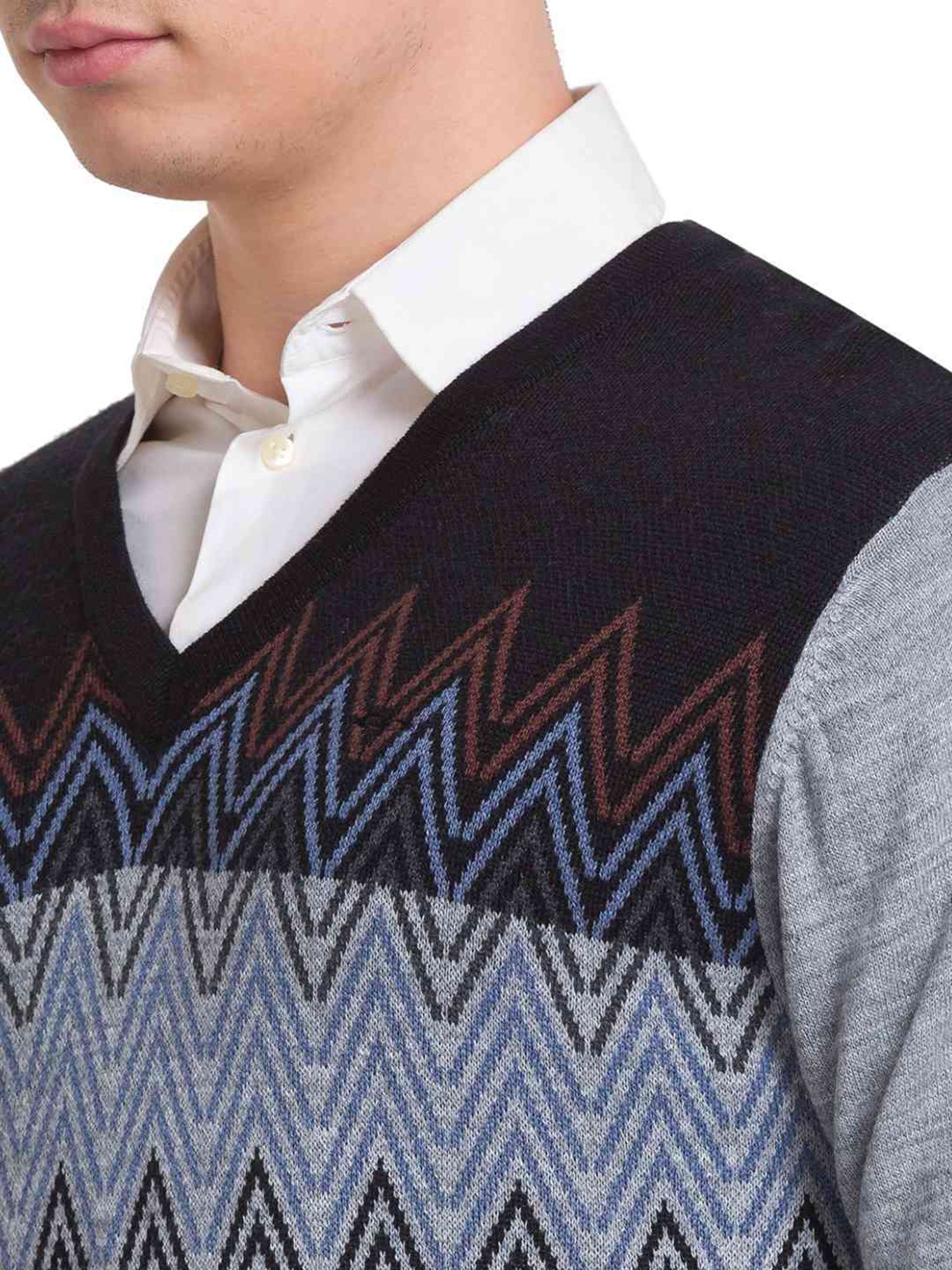 ColorPlus Grey Tailored Fit Self Pattern Sweater