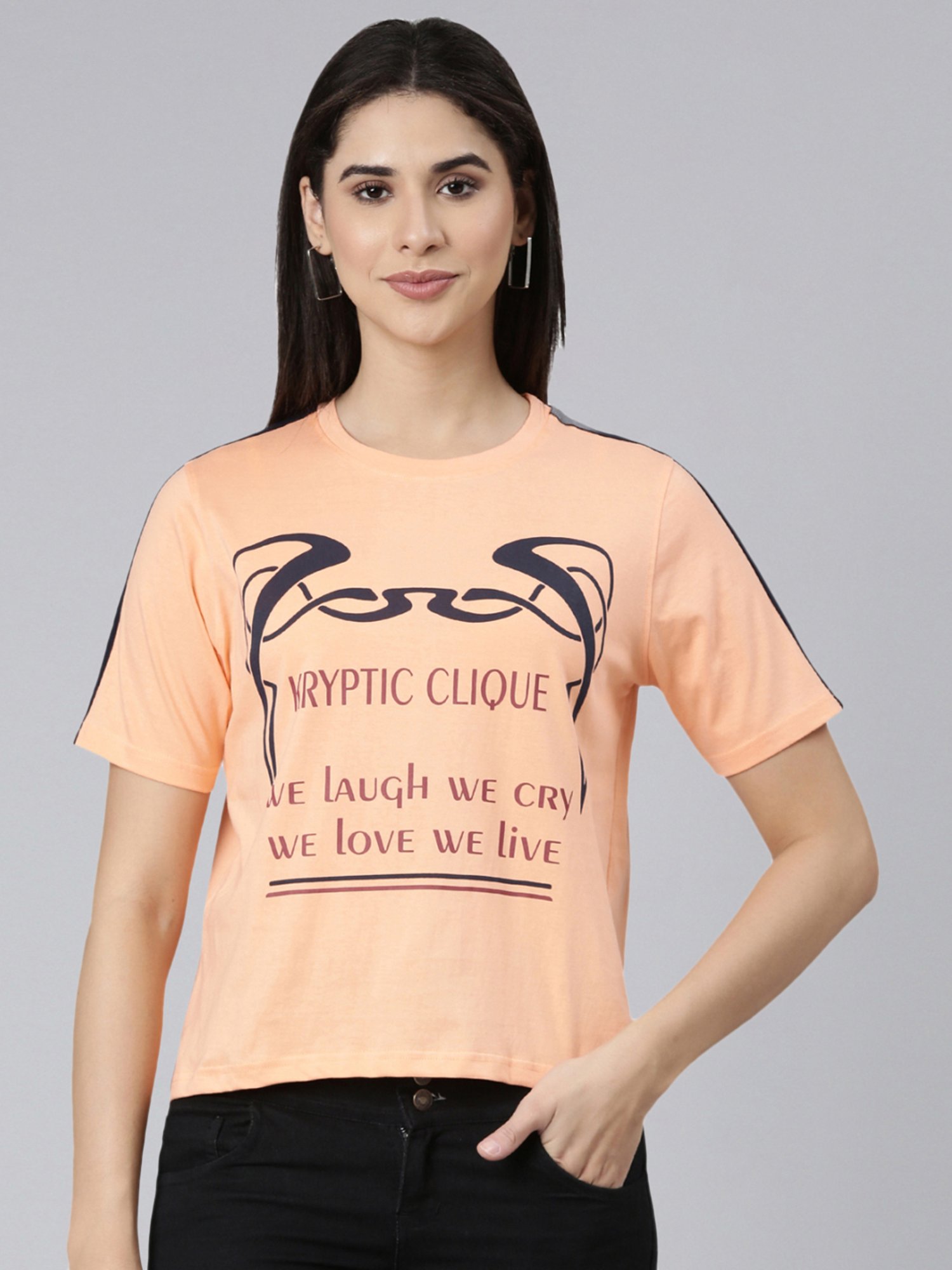 Kryptic Peach Cotton Printed T-Shirt