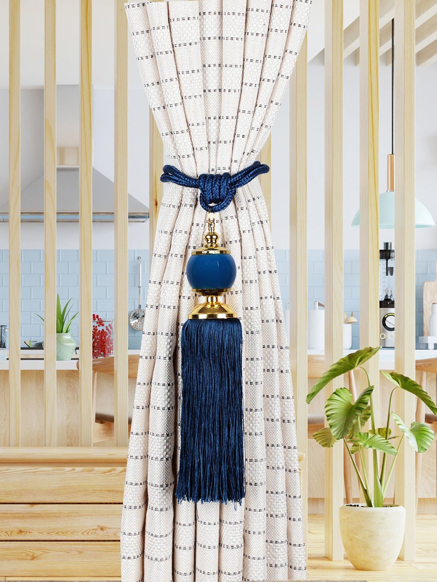 MODERN HOMES White Cotton Hand-Knotted Curtain Ropes - Set of 2