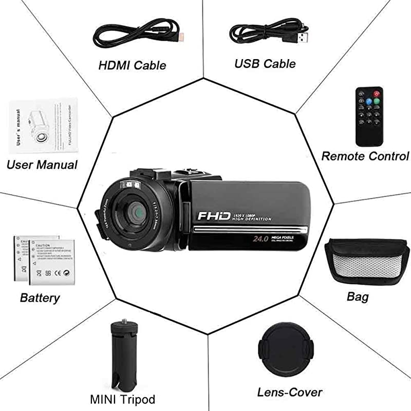 Camera Camcorder Digital YouTube Vlogging Camera FHD 1080P 30FPS 24MP 16X Digital Zoom 3 Inch Touch Screen Recorder with Remote Control and Tripod 2 Batteries