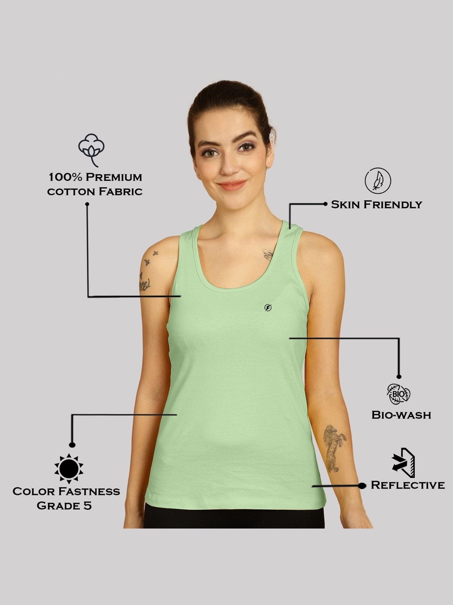 Friskers Green & Grey Cotton Sports Tank Top - Pack Of 2