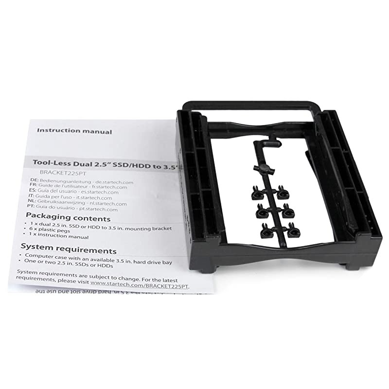 com Dual 25 SSDHDD Mounting Bracket for 35 Drive Bay ToolLess Installation 2Drive Adapter Bracket for Desktop Computer BRACKET225PT Black