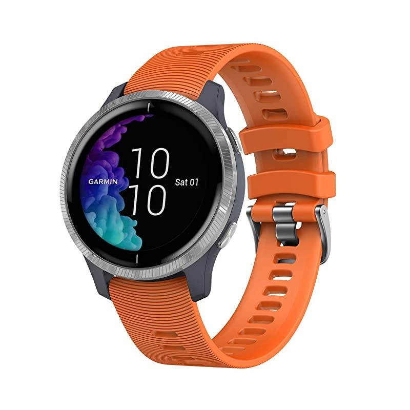 Garmin Venu GPS Smartwatch with AMOLED Display and Included  3 Straps Bundle (Granite Blue/Silver, Lime/Orange/Pink)