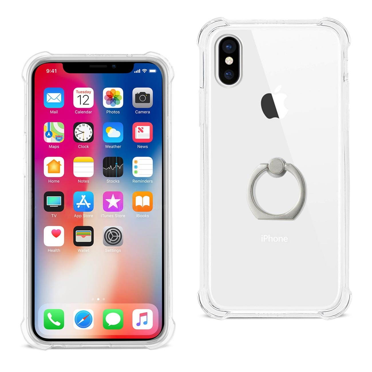 REIKO IPHONE X TRANSPARENT AIR CUSHION PROTECTOR BUMPER CASE WITH RING HOLDER IN CLEAR