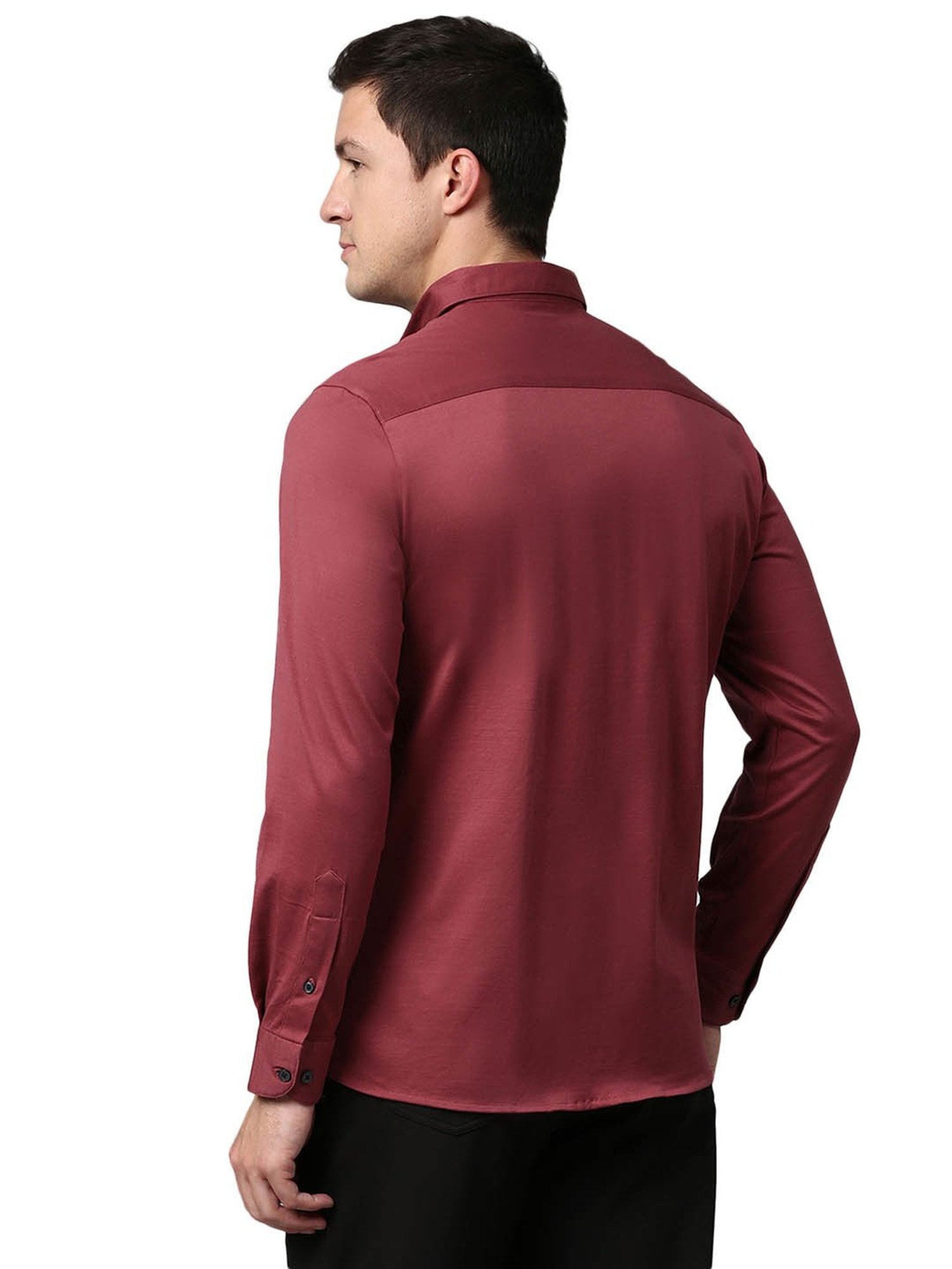 Slowave Maroon Cotton Regular Fit Shirt