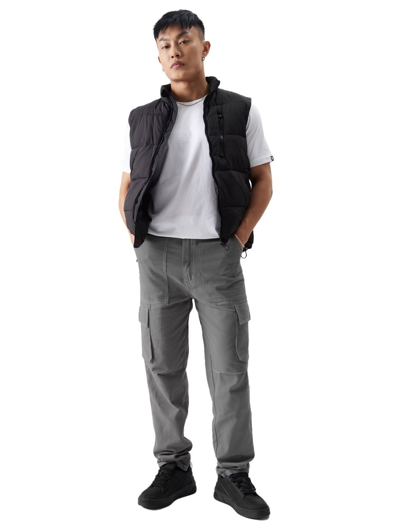 The Souled Store Grey Relaxed Fit Cargo Pants