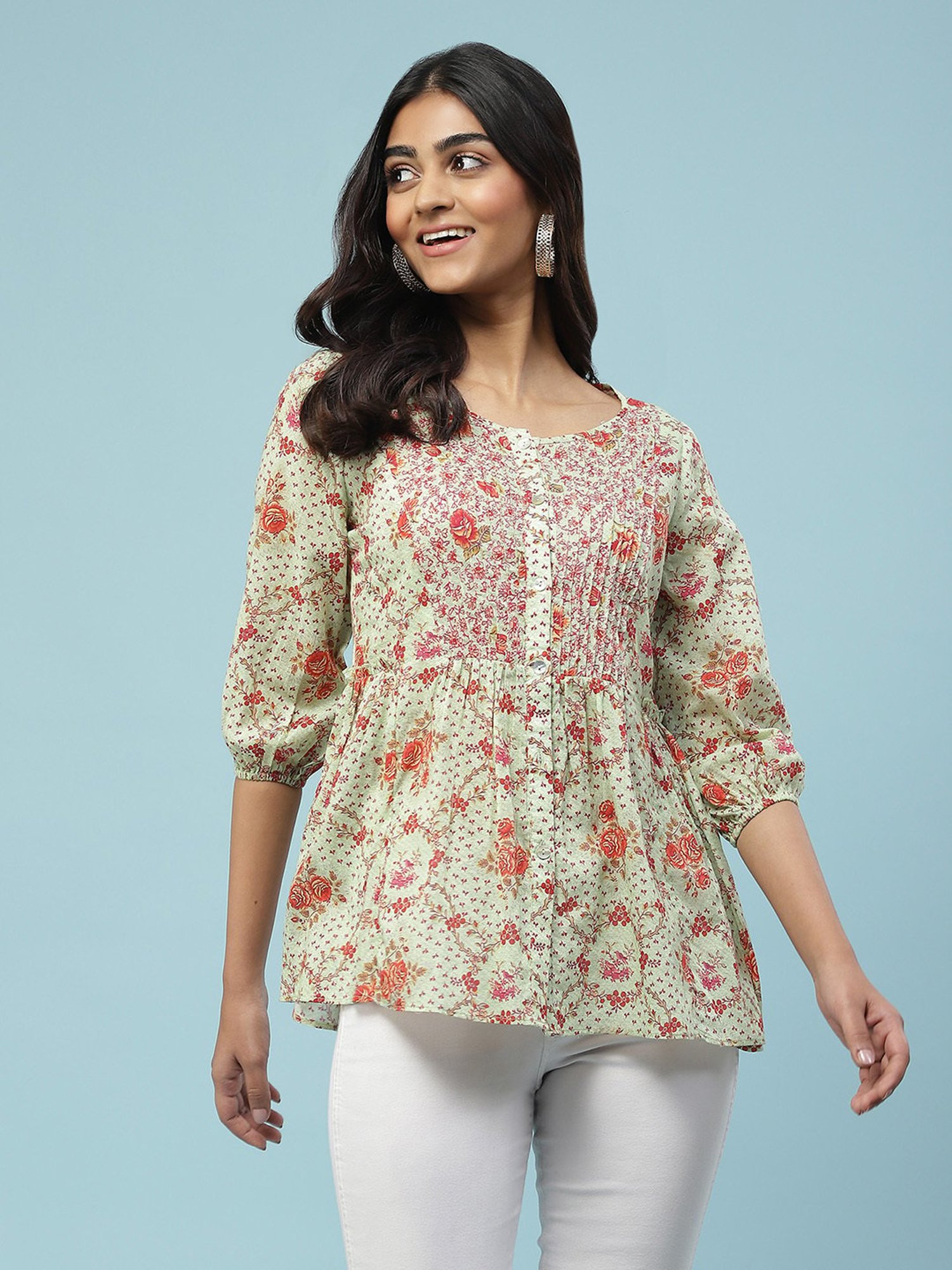 aarke Ritu Kumar Green Printed Top