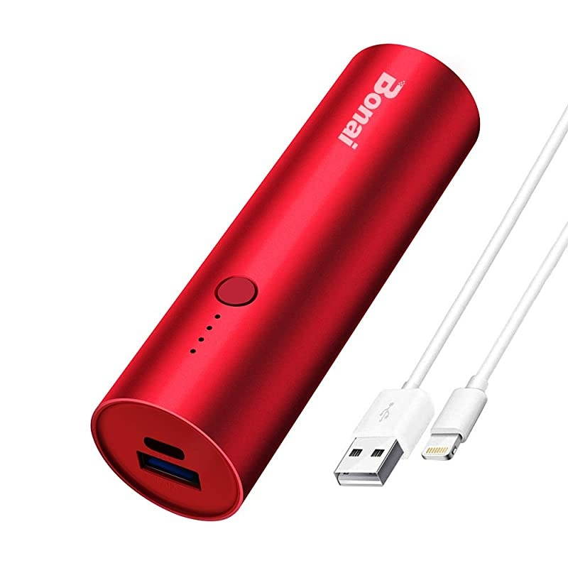 Charger BONAI UltraCompact Aluminum Power Bank 5000mAh Travel HighSpeed Output External Backup Battery Compatible iPhone iPad iPod Samsung Tablets Red Charging Cable Included