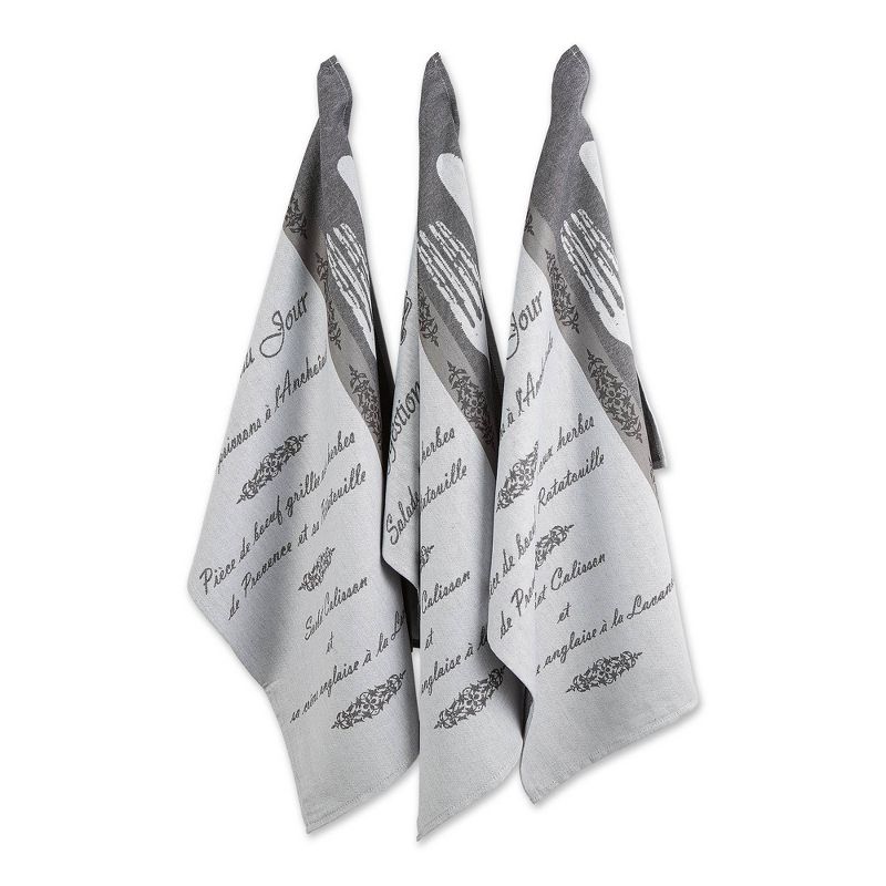 3pk Cotton French Menu Jacquard Dishtowel Gray - Design Imports