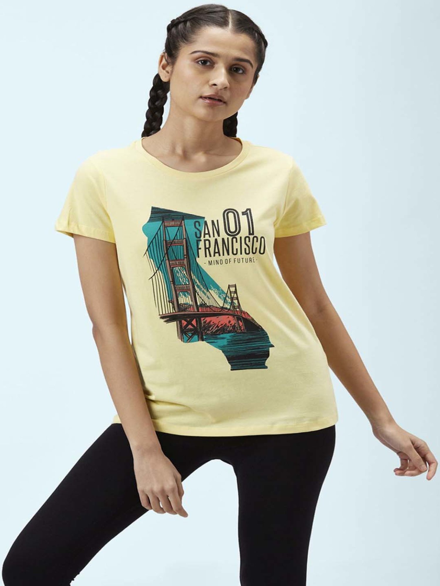Ajile by Pantaloons Yellow Cotton Graphic Print Sports T-Shirt