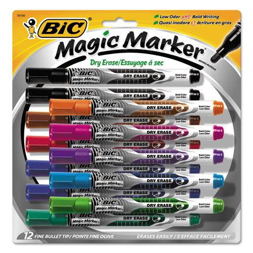 BIC GELIPP121-AST Low Odor And Bold Writing Pen Style Dry Erase Marker, Bullet Tip, Assorted, 12