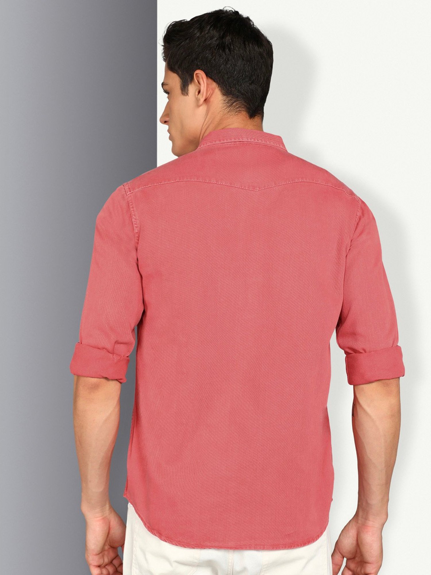 Kuons Avenue Dusty Pink Slim Fit Denim Shirt