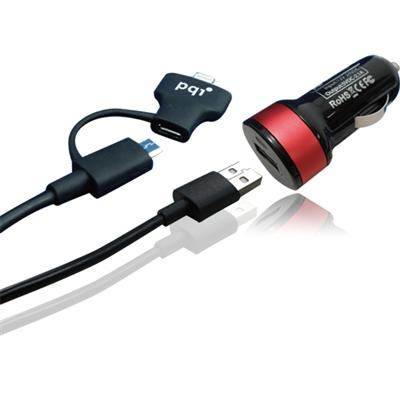 PQI i-Charger Du-Plug for Car - Car Charger with Lightning and micro USB connectors (Red) 6PCM-008R0004A