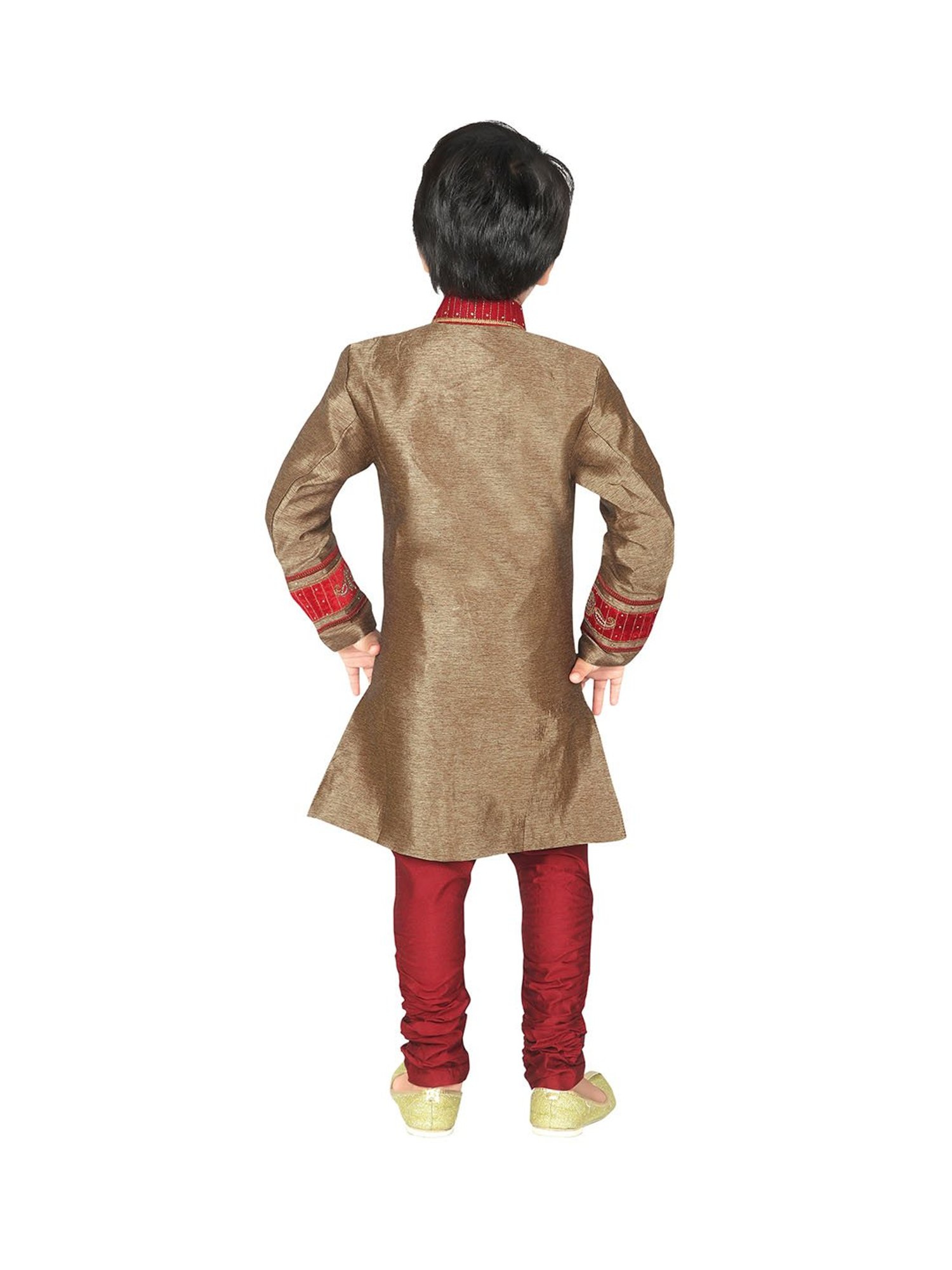 Ahhaaaa Kids Maroon & Beige Textured Kurta with Pyjamas