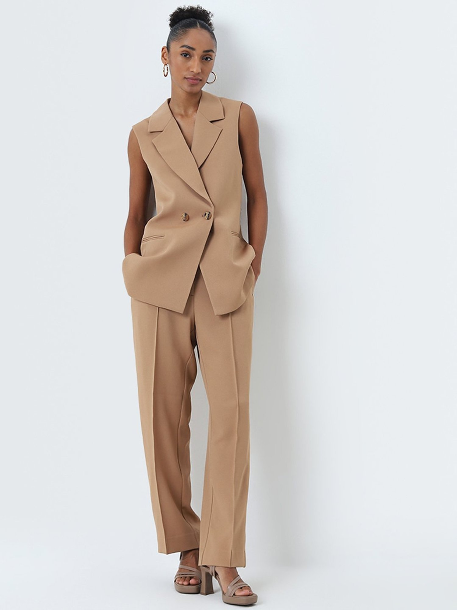 Wardrobe by Westside Light Brown High-Rise Trousers