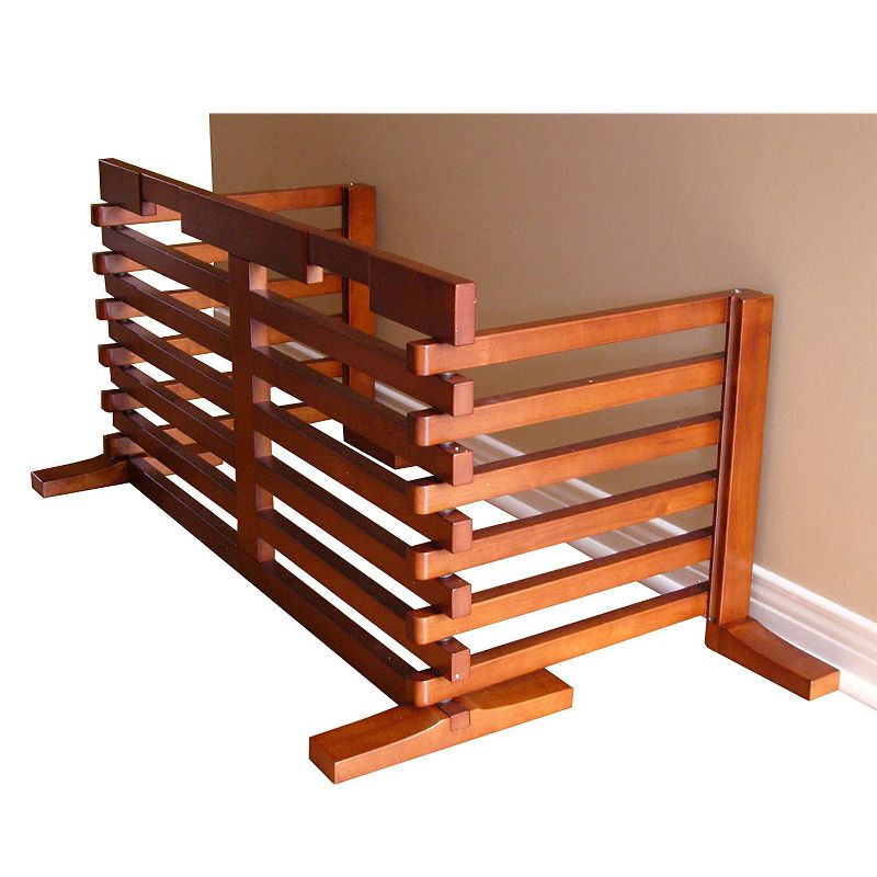 Merry Products 3 Sided Hardwood Acacia 6 Foot Extending Freestanding Adjustable Indoor Dog Gate-N-Crate Enclosure for Small to Medium Pets, Walnut