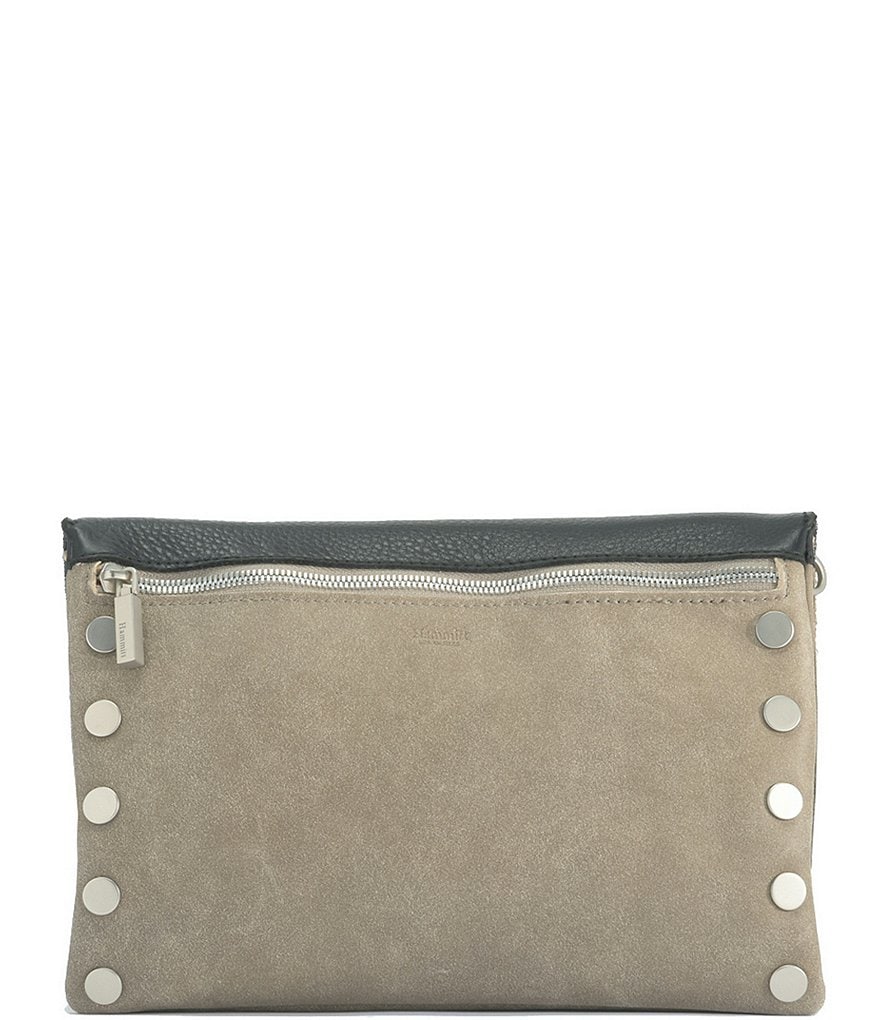 Hammitt Dillon 6-Way Fold Flap Snap Colorblock Medium Studded Pebbled Leather Crossbody Bag