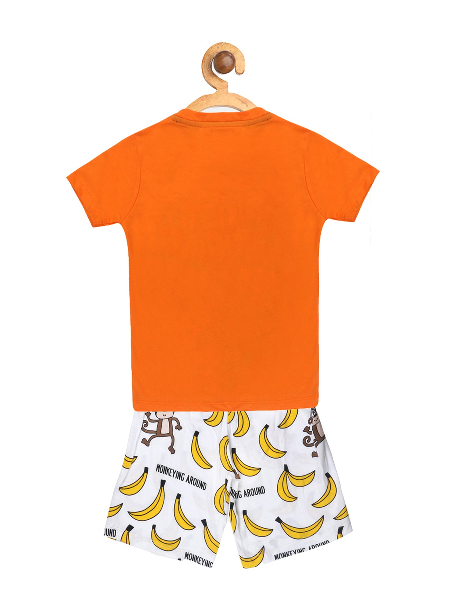 Lazy Shark Kids Orange & White Printed  T-Shirt with  Shorts