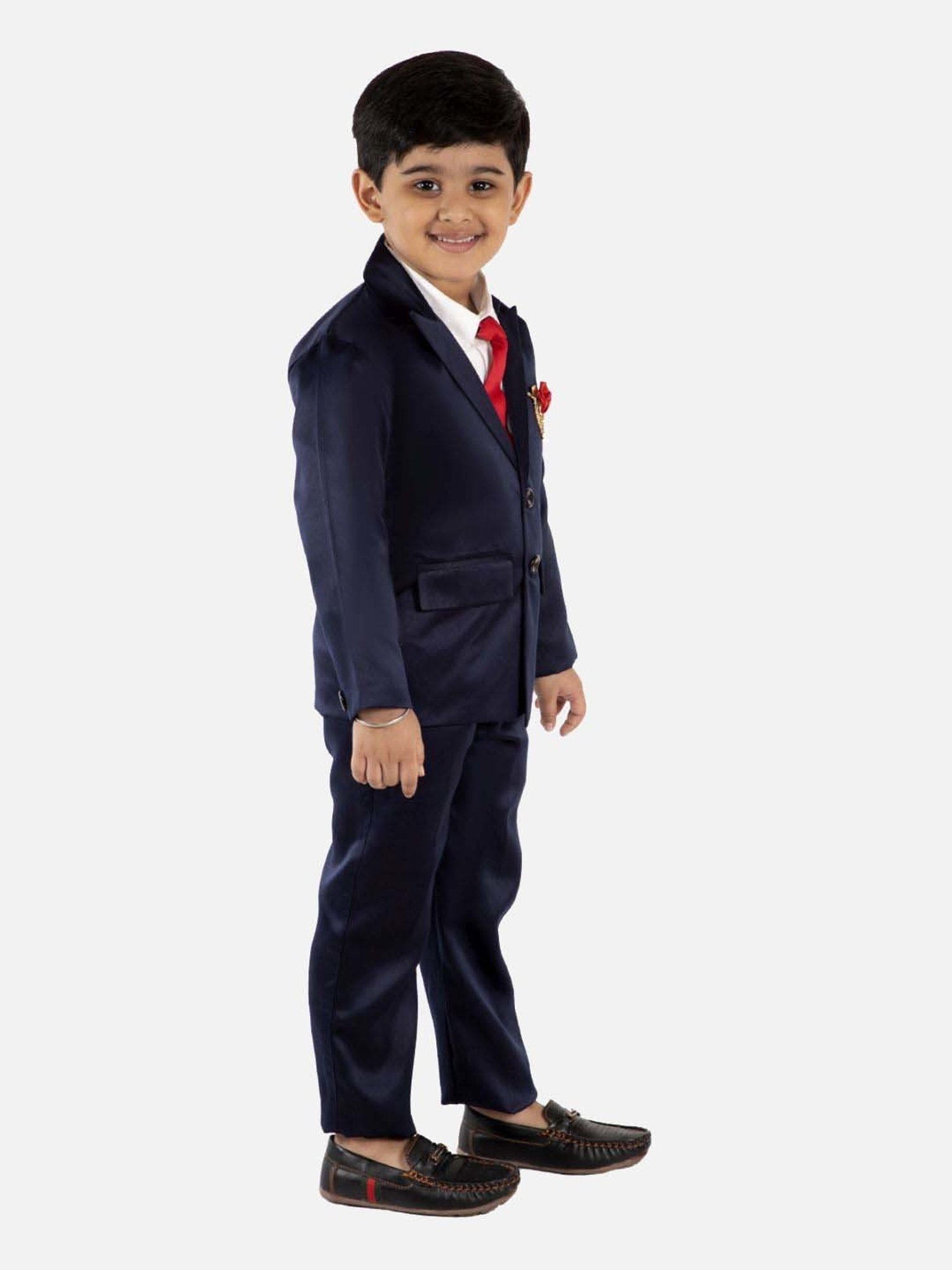 Fourfolds Boys Navy Blue Solid Full Sleeves Clothing Set