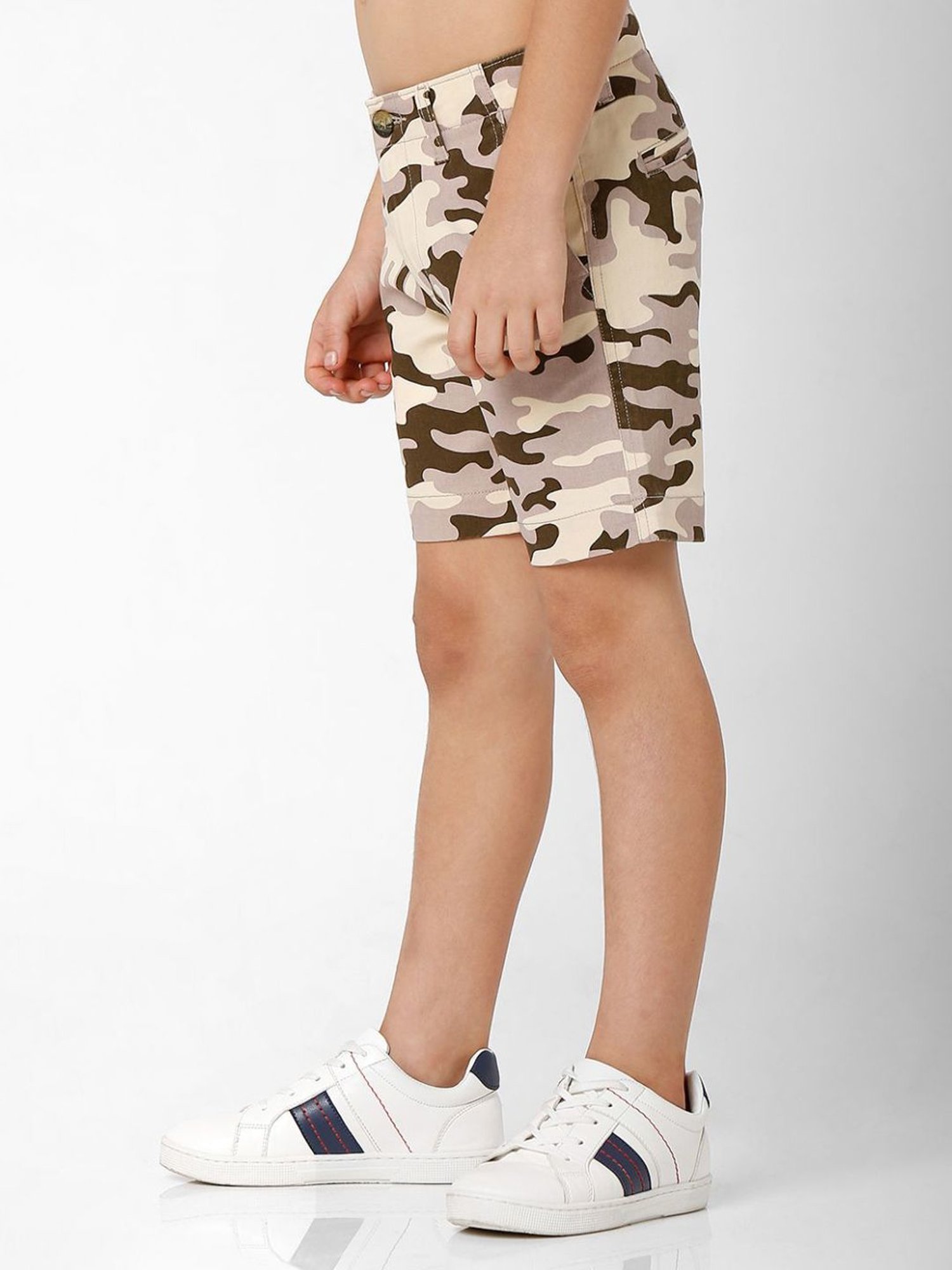 Gas Kids Beige & Brown Cotton Camouflage Shorts