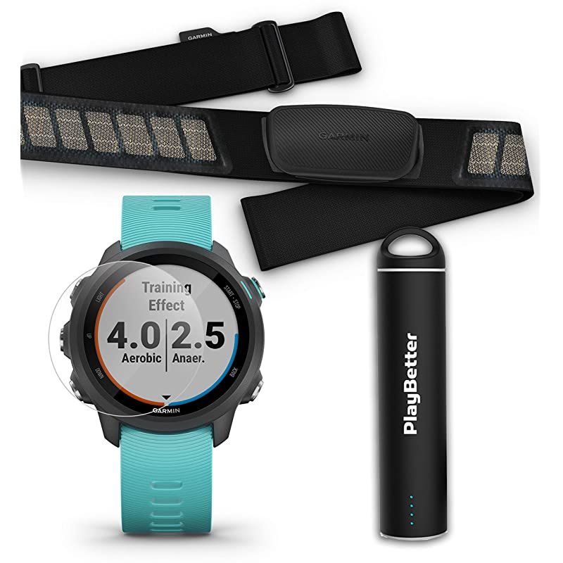 Garmin Forerunner 245 (Berry) Power Bundle | +HD Screen Protectors &  Portable Charger | Advanced Analytics, Heart Rate | Running GPS Watch | 010-02120-01