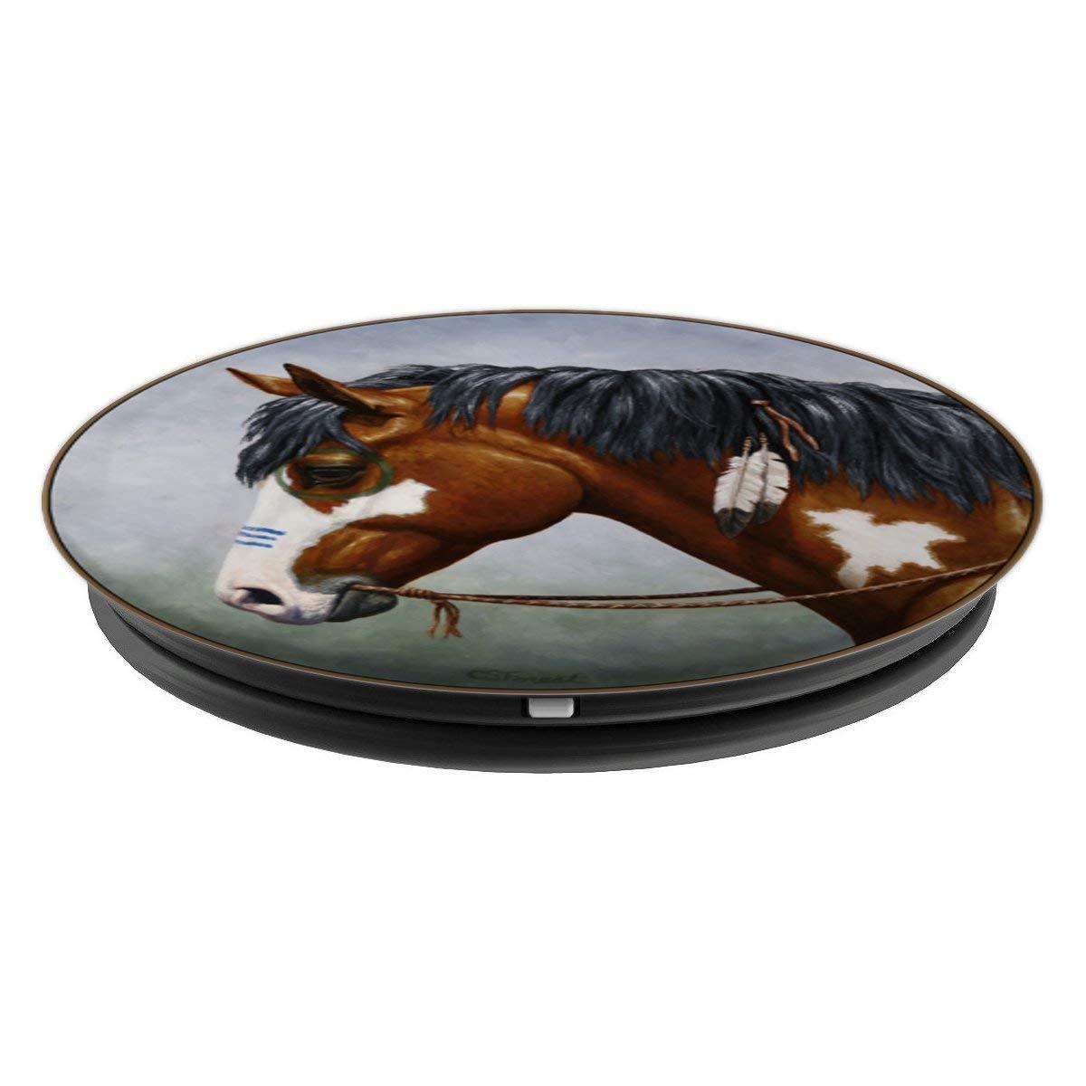 Bay Pinto Native American War Horse Portrait - PopSockets Grip and Stand for Phones and Tablets