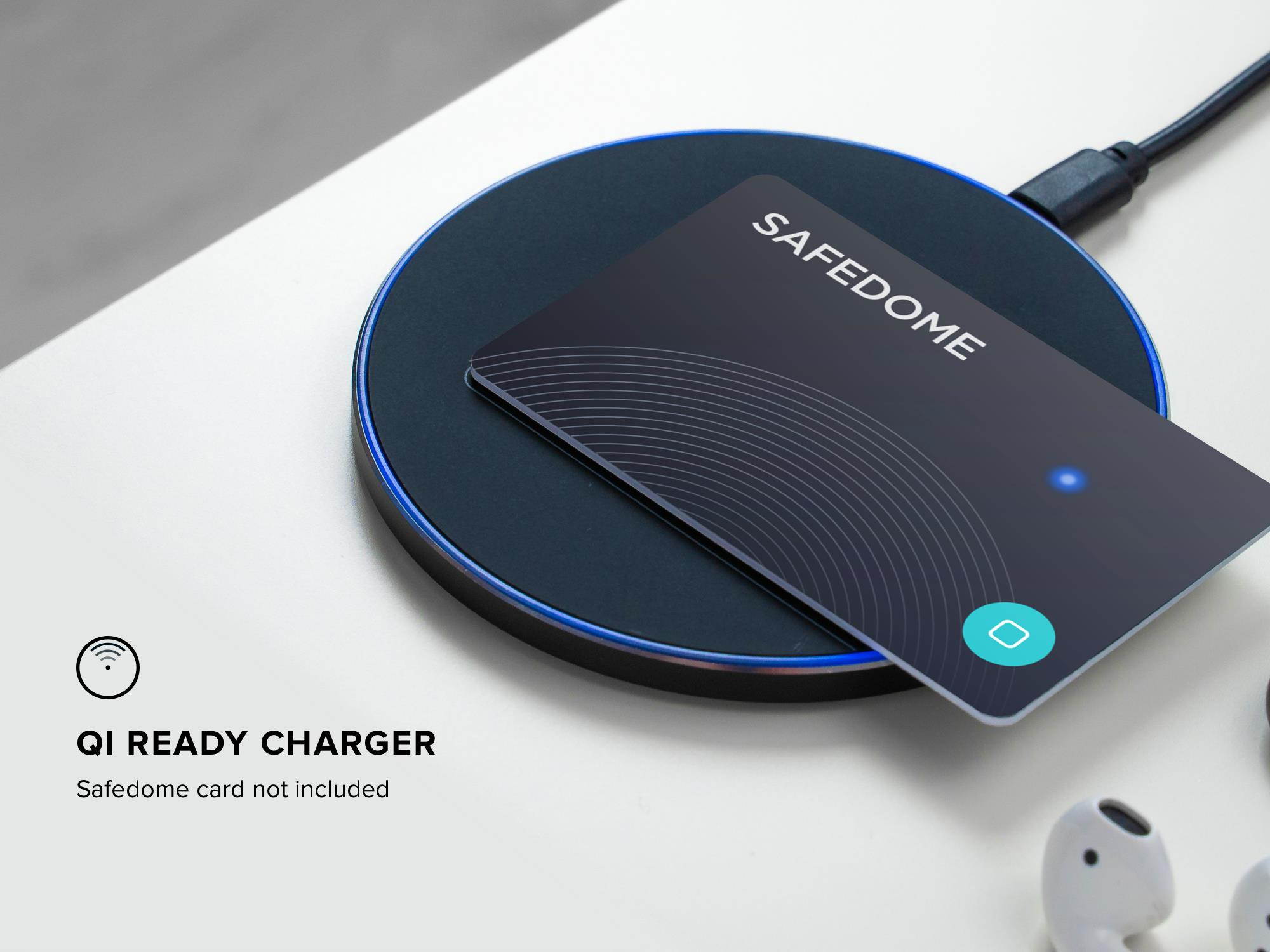 Safedome Qi Standard Wireless Fast Charging Pad, Wirelessly Charge Your Bluetooth Tracking Card, Phone, Headphones, Watches, or Any Compatible Qi Device