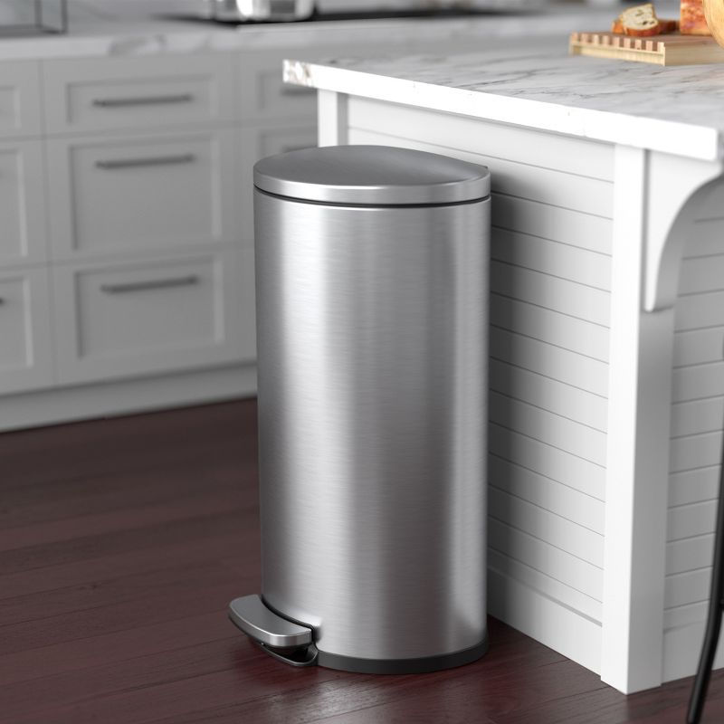 iTouchless Step Pedal Kitchen Trash Can with AbsorbX Odor Filter and Removable Inner Bucket 8 Gallon Semi-Round Stainless Steel