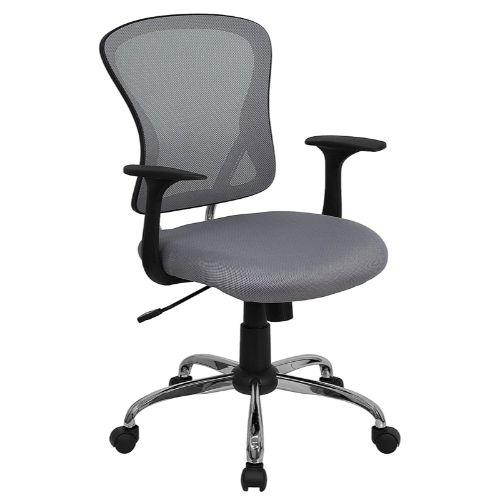 Mid-Back Gray Mesh Swivel Task Chair with Chrome Base and Arms