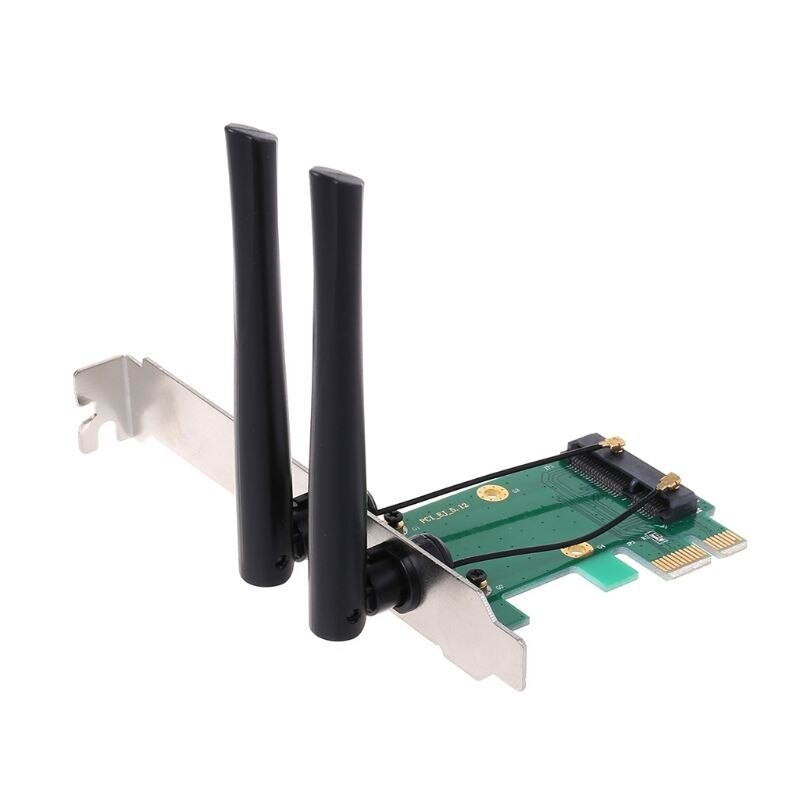 Wireless Card WiFi Mini PCI-E Express to PCI-E Adapter 2 Antenna External PC L4MA