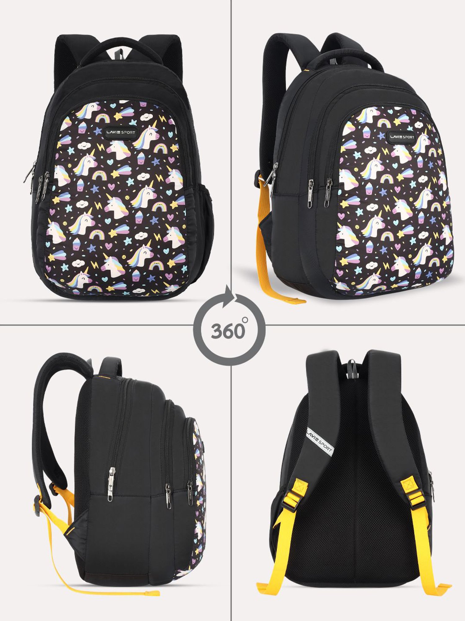 Lavie Sport Unicorn Horn 26L Printed School Backpack for Girls (Black)