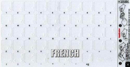 MAC FRENCH AZERTY KEYBOARD STICKERS WITH WHITE LETTERING ON TRANSPARENT BACKGROUND