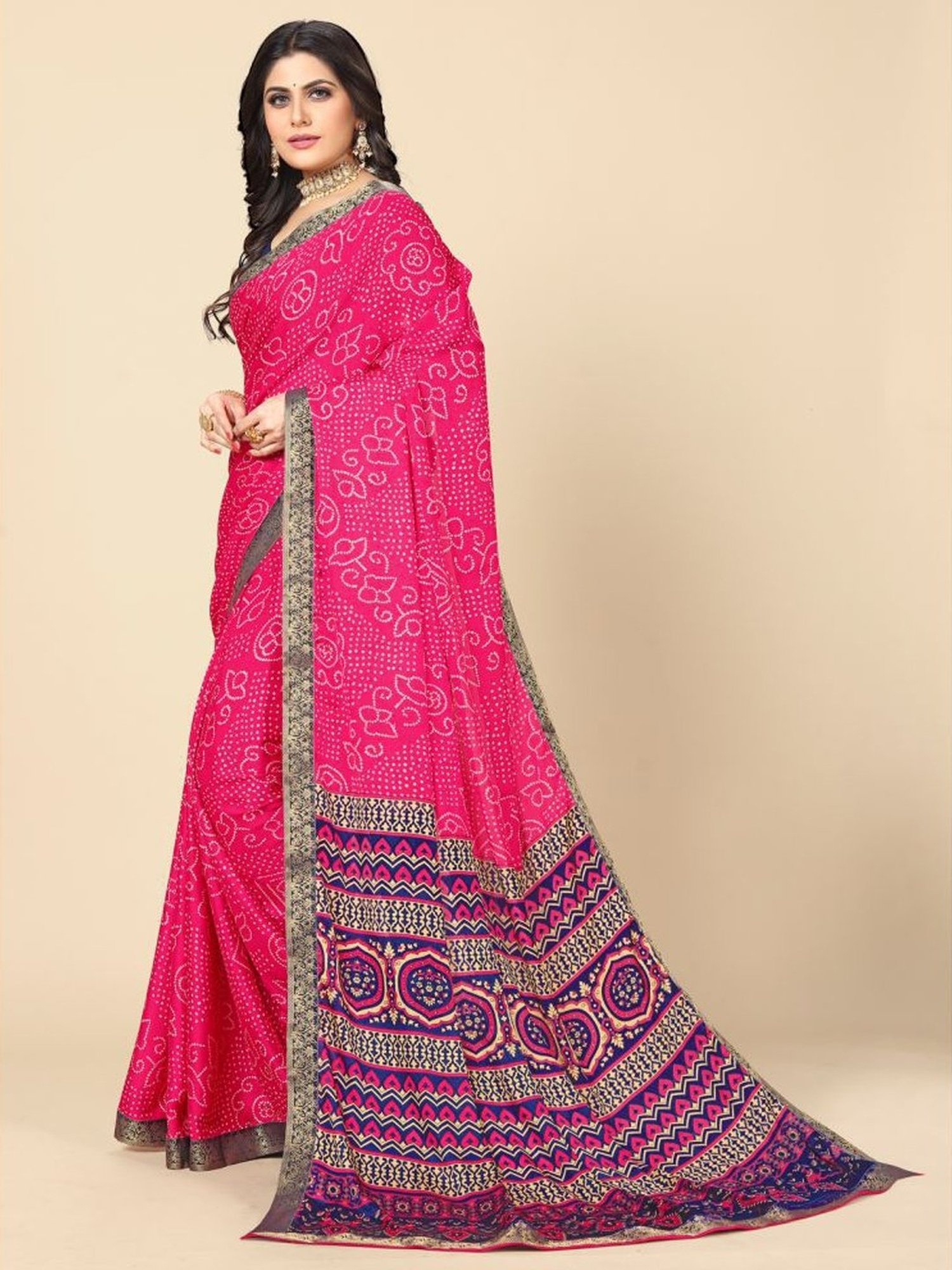 Rangita Pink Printed Saree With Unstitched Blouse