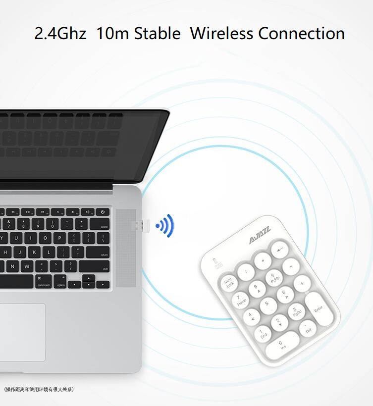Ajazz AK18 2.4G Wireless Numeric Keypad 18-Key Retro Typewriter Round Keycap - White
