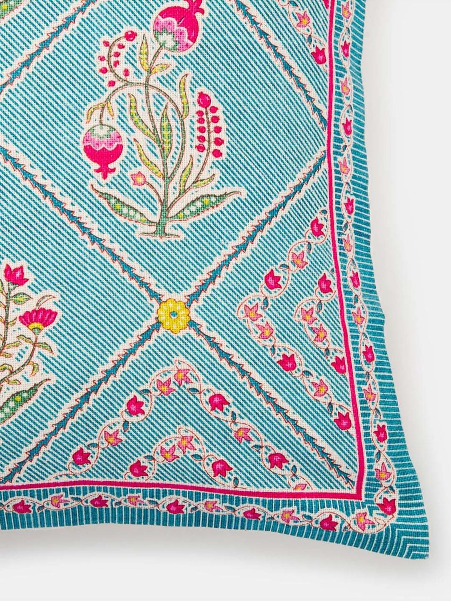 Fabindia Home Rasika Blue & Pink Cotton Cushion Cover