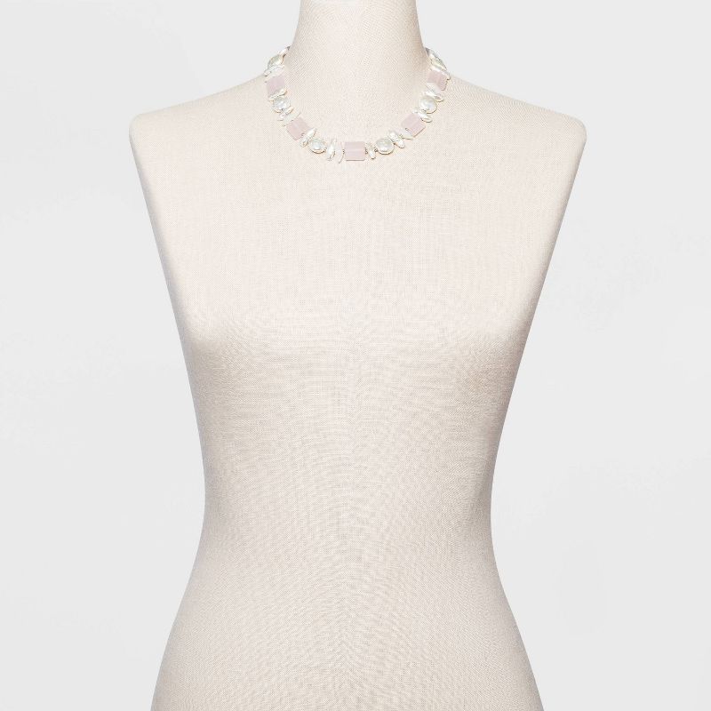 Rhodium and Pearl Bead Station Necklace - A New Day™ Silver