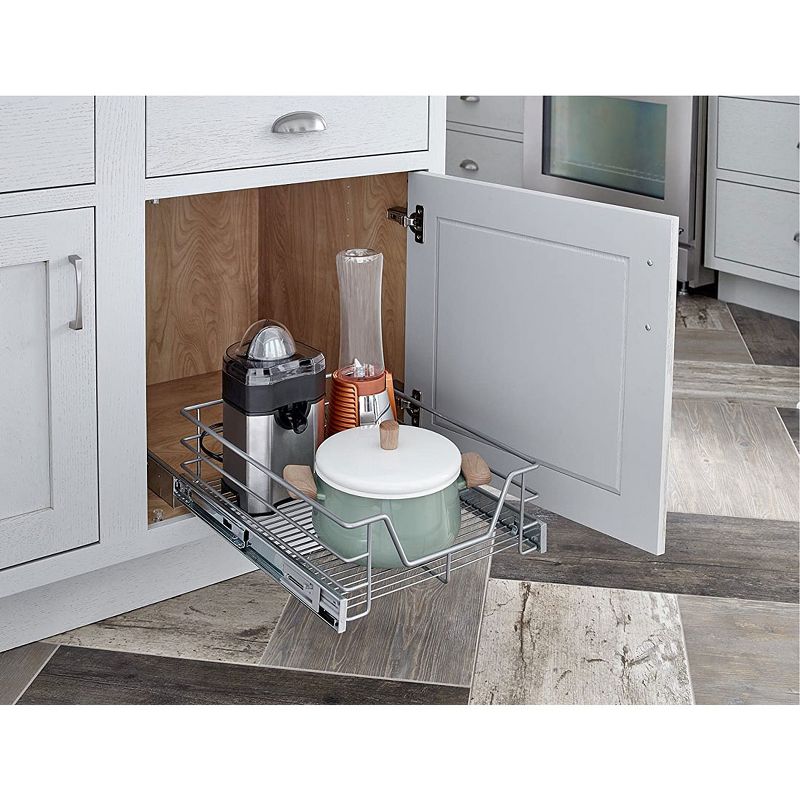 ClosetMaid 3210000 14.5 Inch Wide Kitchen and Bathroom Bottom Single Tier Cabinet Pull Out Basket Organizer, Steel Platinum