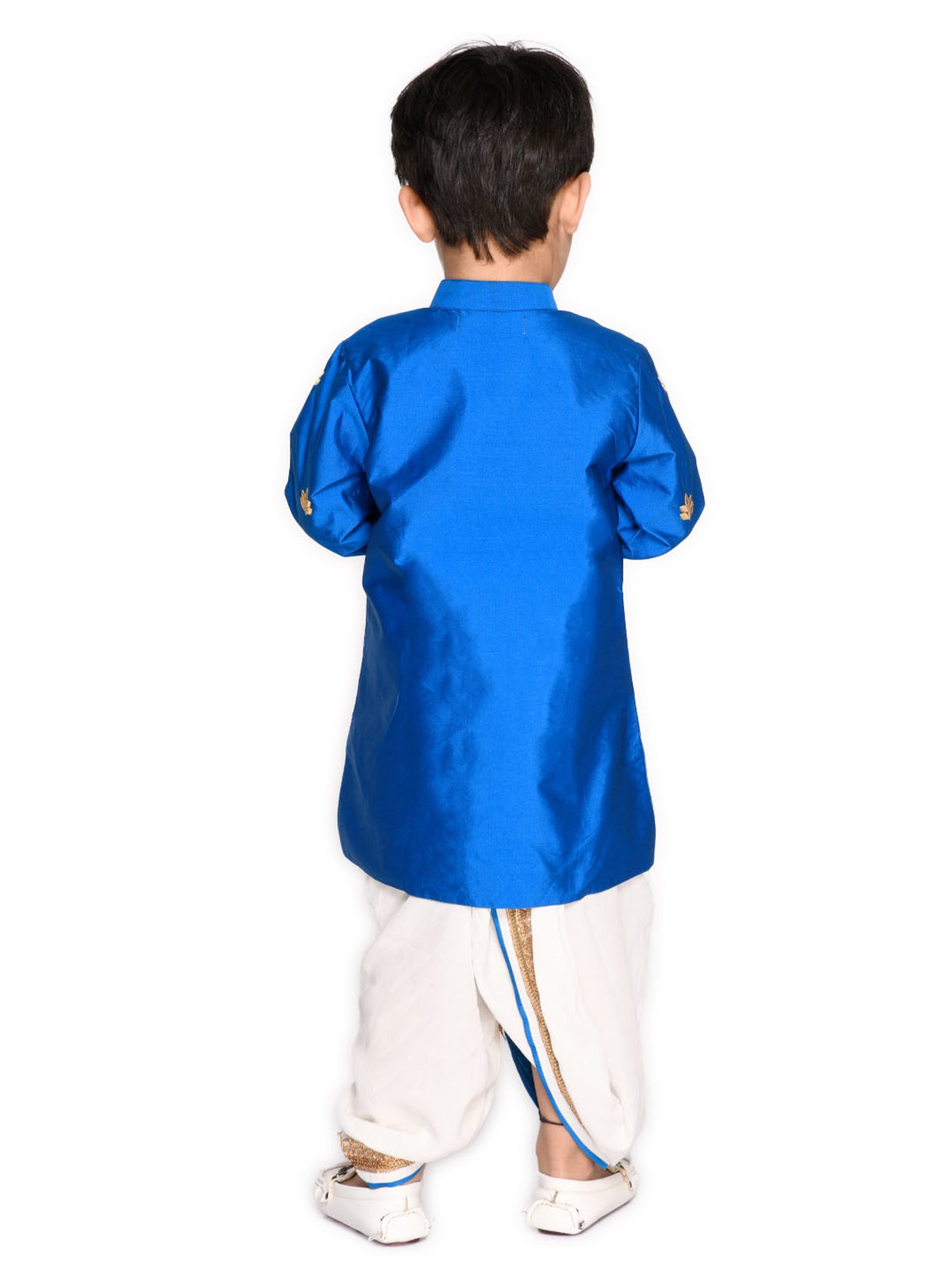 Saka Designs Kids Dark Blue & White Embroidered Full Sleeves Kurta with Dhoti