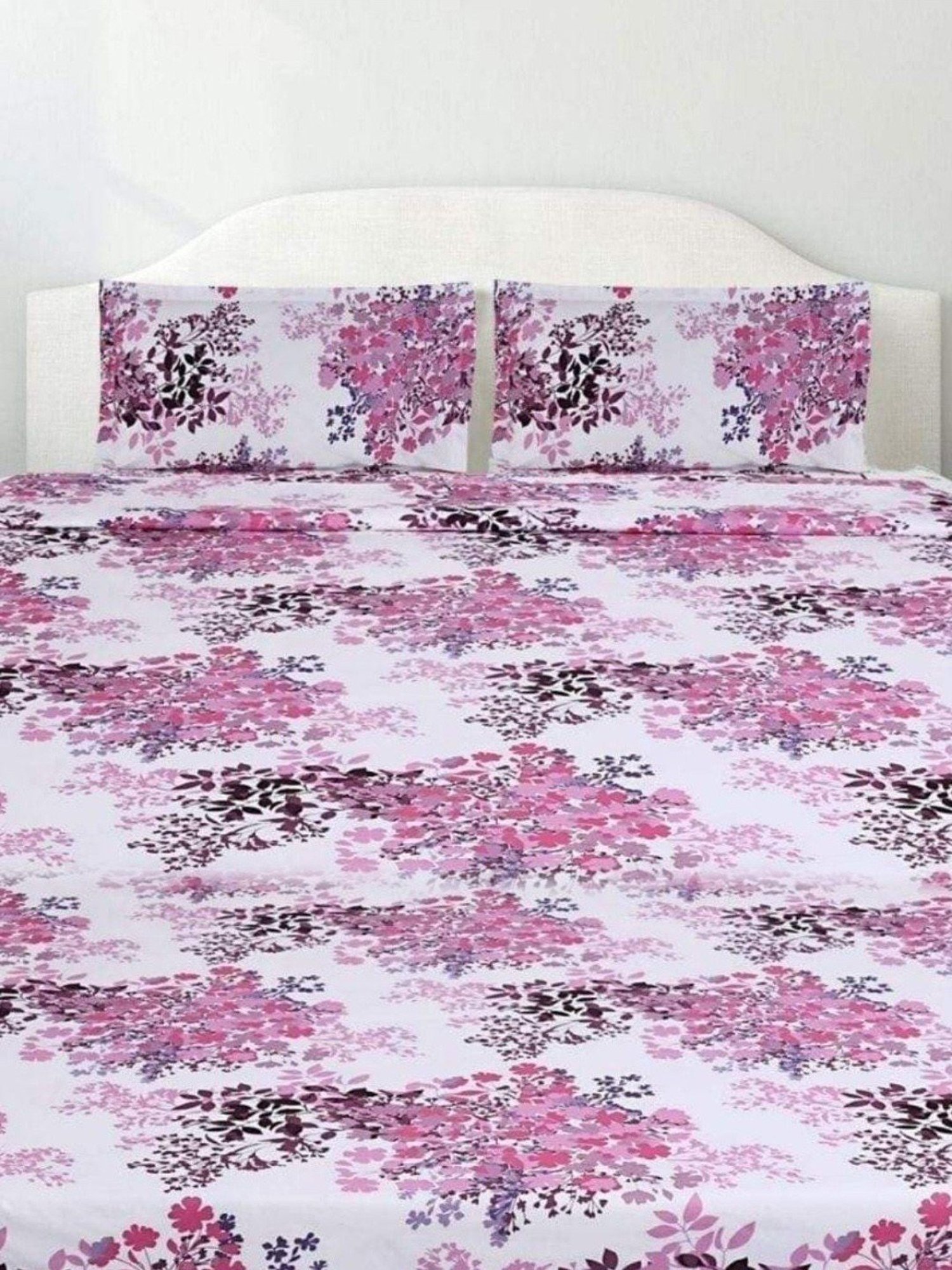 Haus & Kinder Greek Garden Romance Pink 186 TC Cotton King Bed Sheet with 2 Pillow Covers