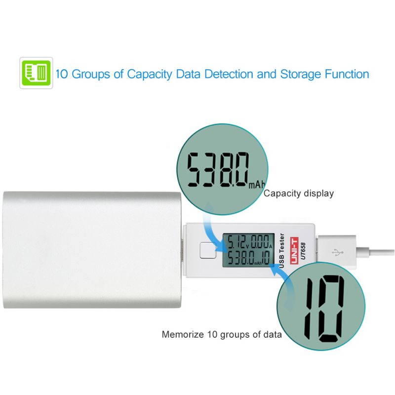 UNI-T UT658 Digital LCD USB Voltage Current Meter U Disk Voltmeter Ameter Charging Capacity Tester DC3-9V 0-3A