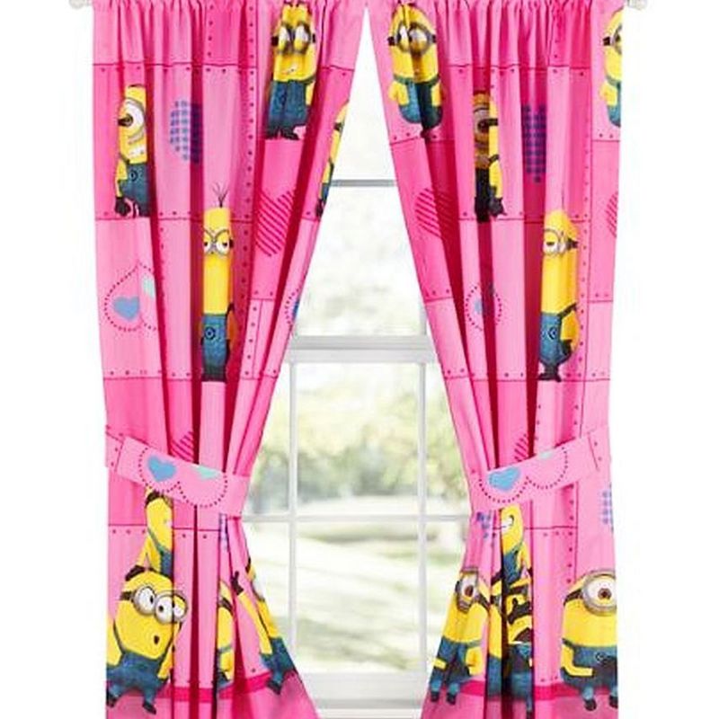 4pc Minions Curtain Set Way 2 Cute Window Panels and Tie-Backs - Despicable Me..