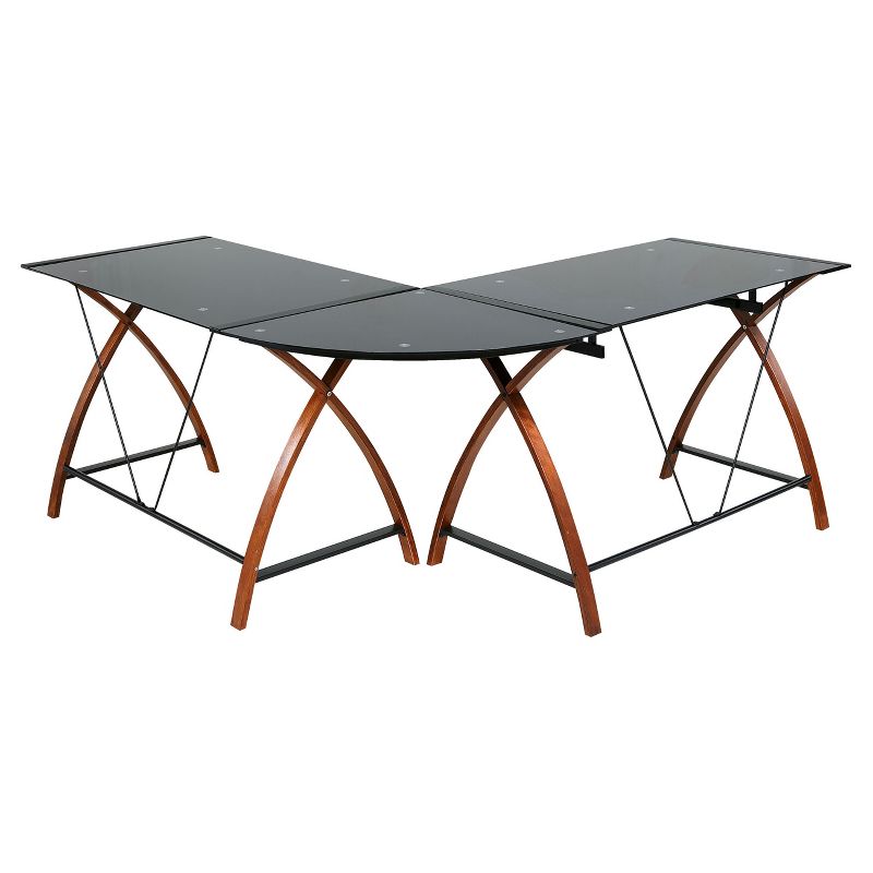 L Shaped Modern Glass and Wood Desk Black - Onespace