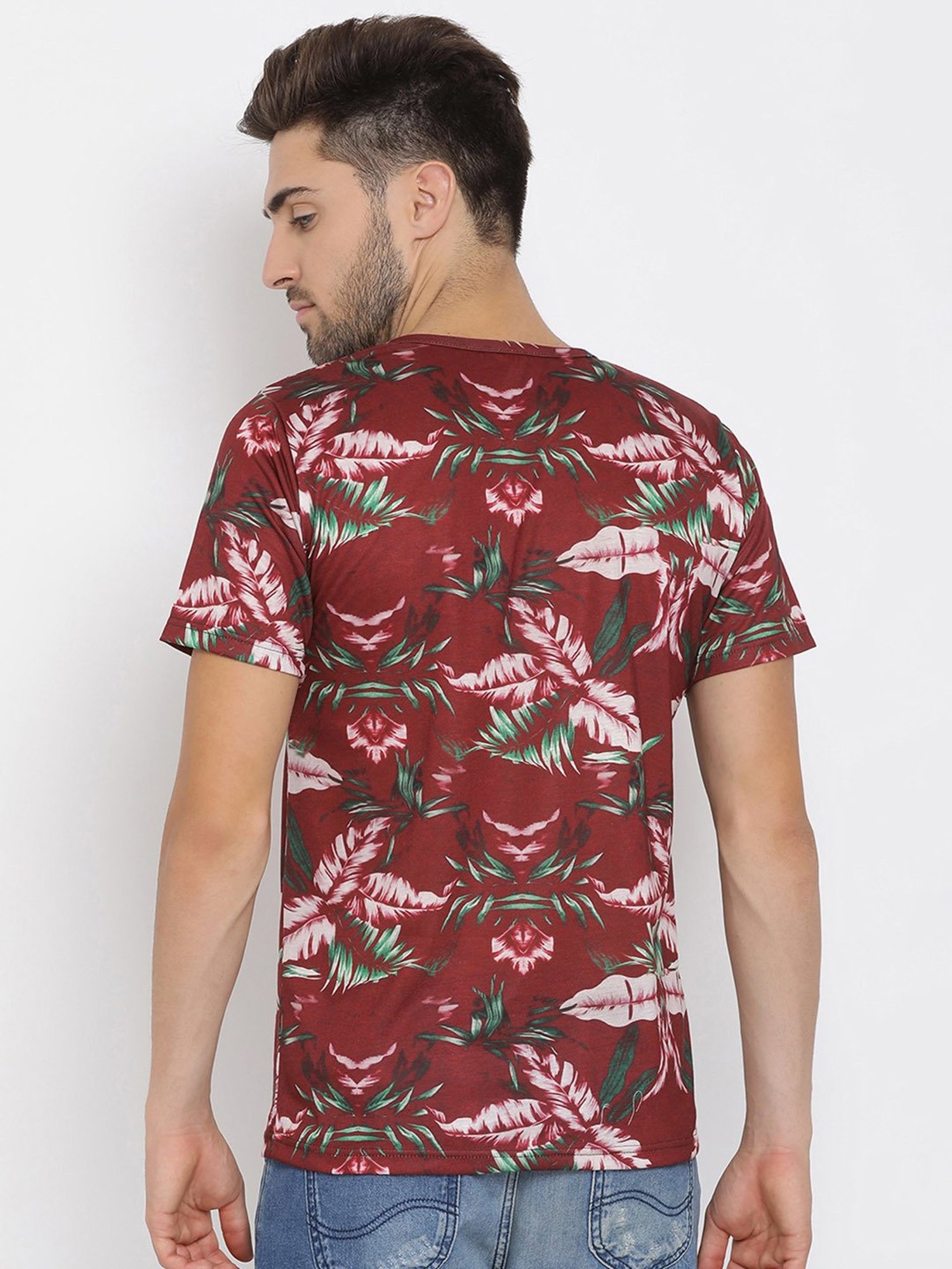 Hangup Plus Maroon Regular Fit Printed Henley T-Shirt