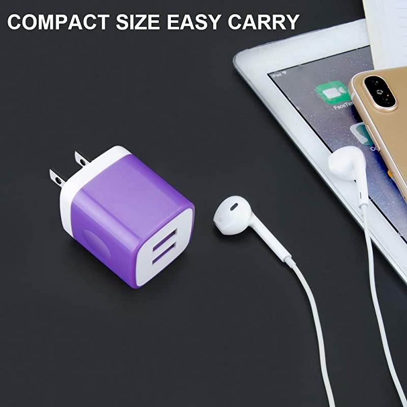 USB Wall Charger,  5 Pack Dual Port Quick Charging Power Adapter 2.1A Cube Plug Block Compatible iPhone X/8/7/7 Plus/6S/6 Plus/5, Samsung Galaxy S9 S8 S7 S6 Edge, HTC, Nexus, Moto, Google Pixel