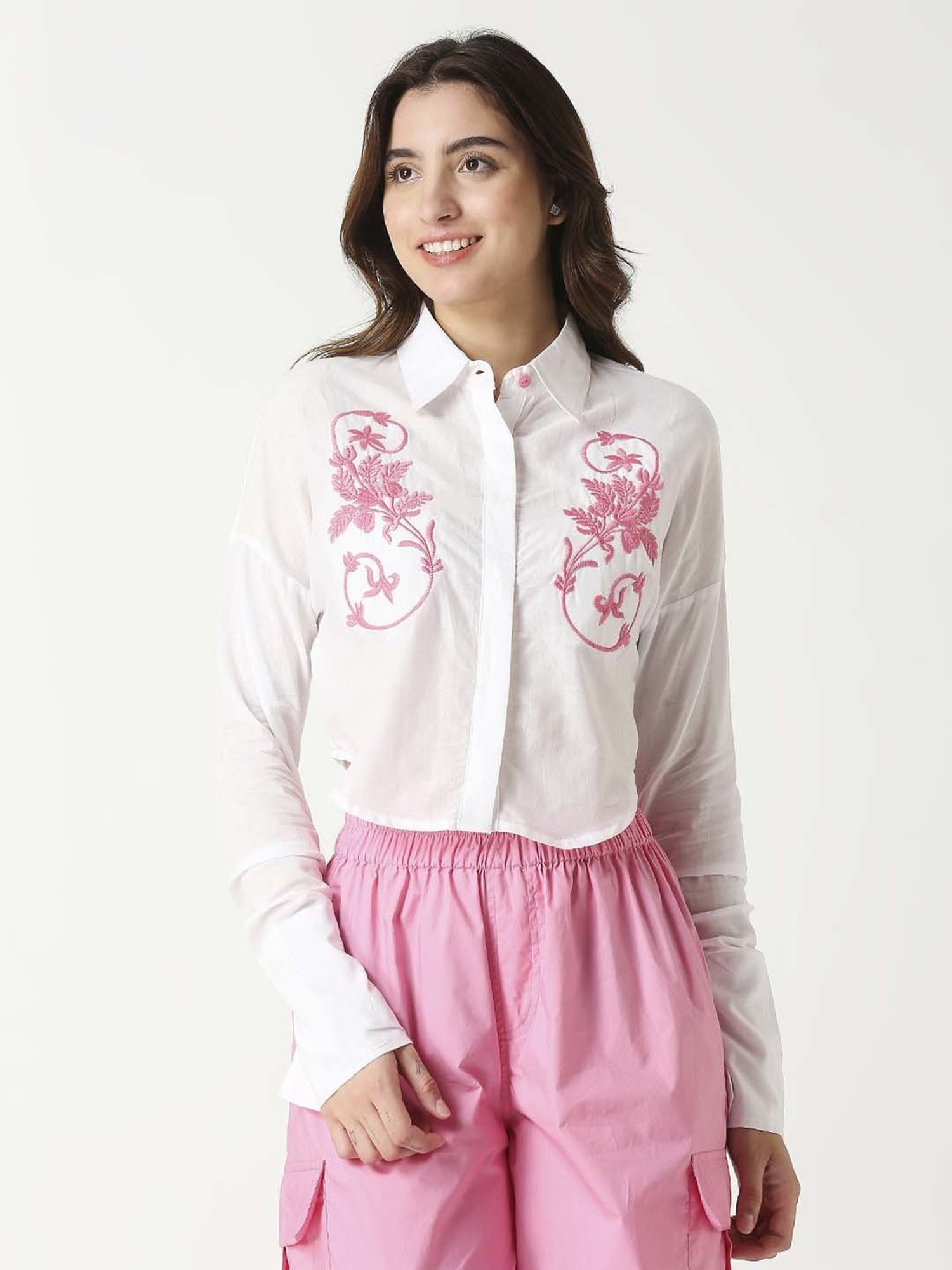 Remanika White Cotton Embroidered Shirt