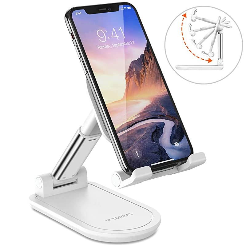 Foldable Cell Phone Stand for Desk [Ultra-Portable], Adjustable Phone Holder for Office/Home, Phone Dock Compatible for iPhone 12 11 Pro Max Xr X, Samsung Galaxy S20+Ultra Note 10, iPad Mini