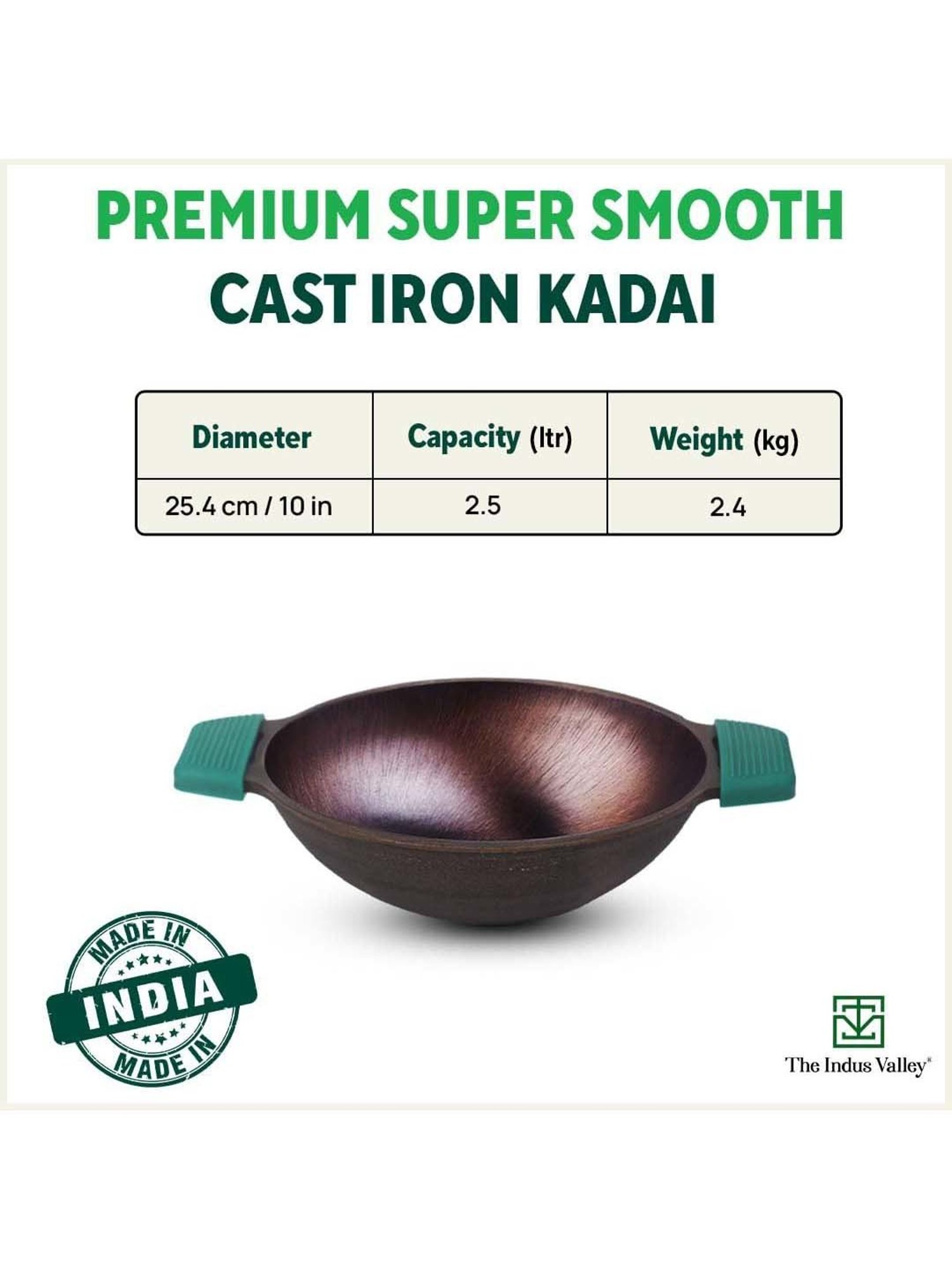The Indus Valley Black Cast Iron 25.4 cm Deep Frying Kadhai (2.5 L)